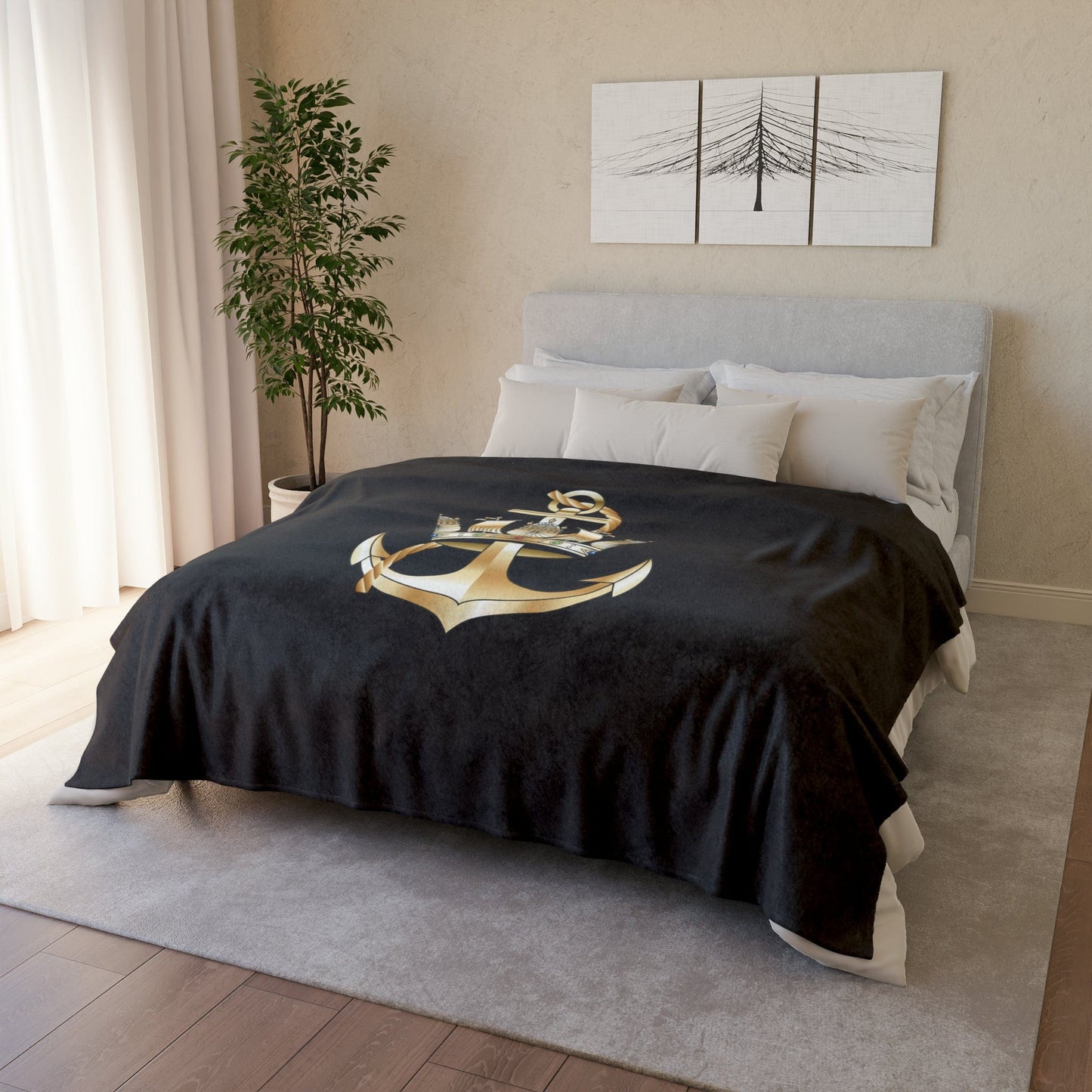 Fleece Blanket 60" × 80" Royal Navy Traditional Fleece Blanket (Black Background)