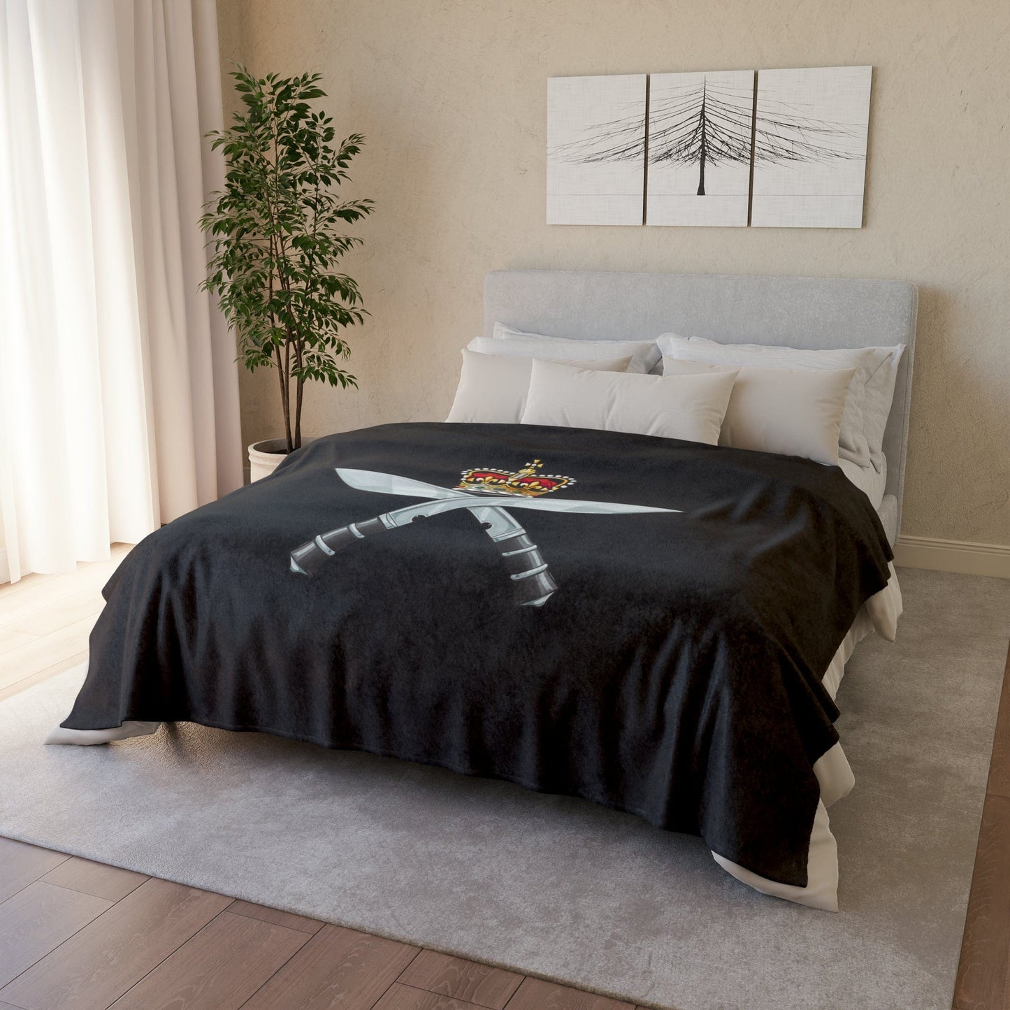 Fleece Blanket 60" × 80" The Royal Gurkha Rifles Fleece Blanket (Black Background)