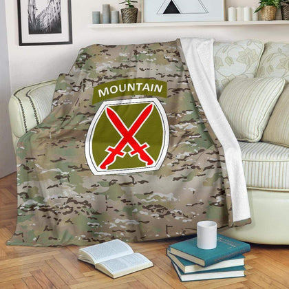 10th Mountain Division Camo Fleece Throw Blanket