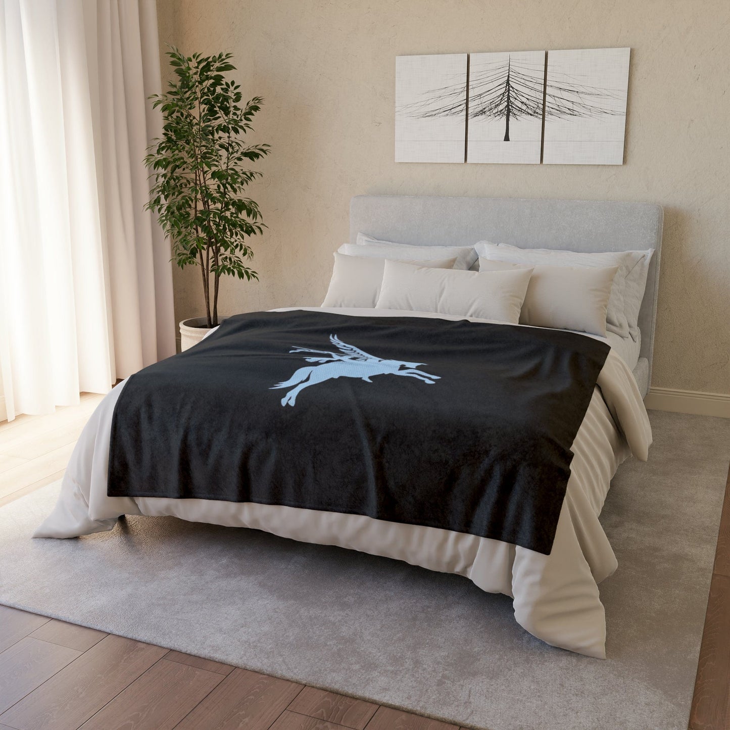 Fleece Blanket 50" × 60" Pegasus Fleece Blanket (Black Background)