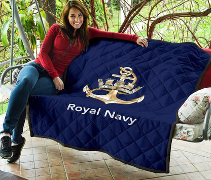 quilt Throw Blanket (55 x 60 inches / 140 x 152 cm) Royal Navy Quilted Blanket
