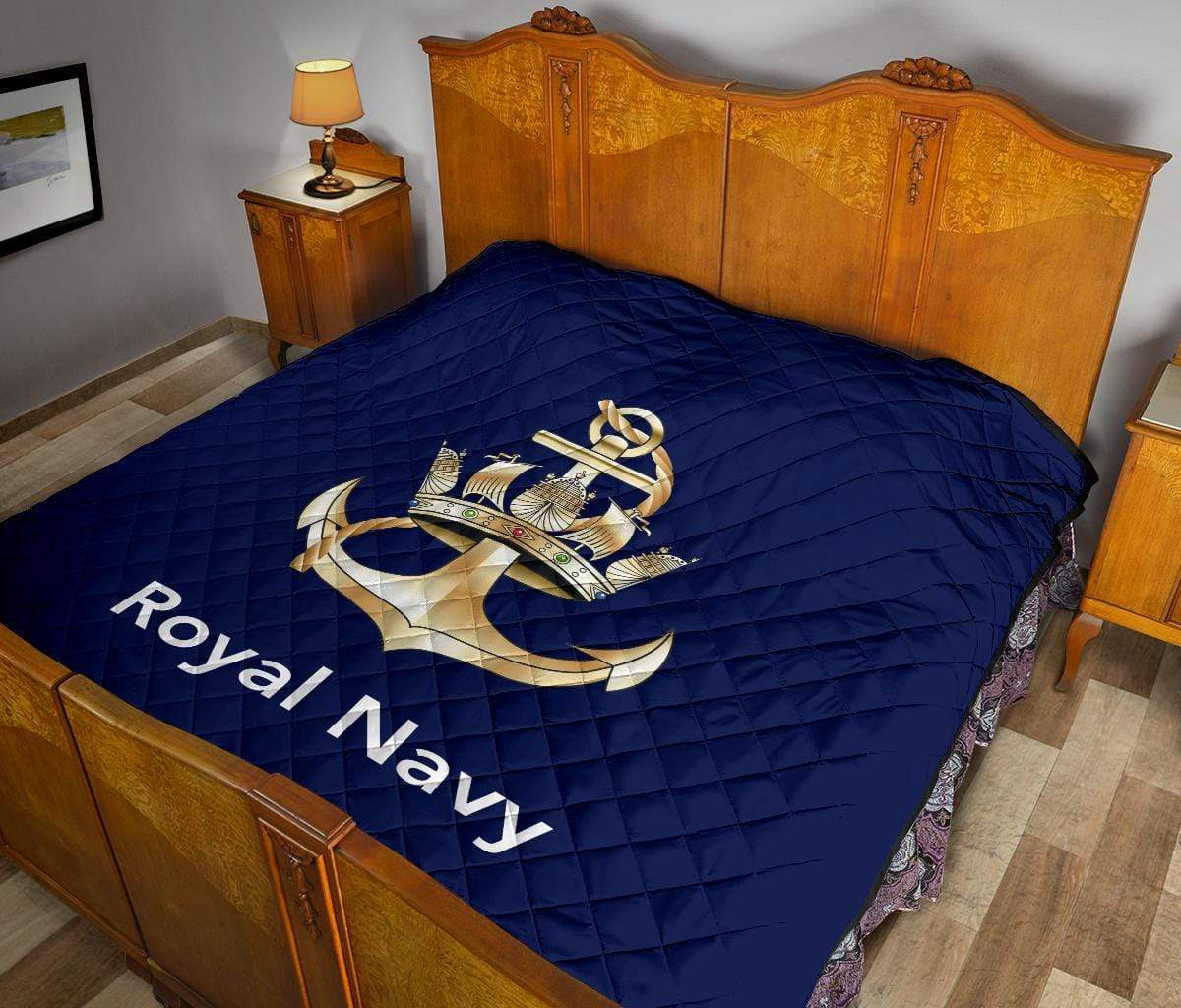 quilt King (91 x 102 inches / 231 x 259 cm) Royal Navy Quilted Blanket