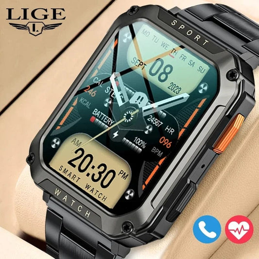 watch Black Smart Watch for Men Android and iOS Compatible 2.01" Touch Screen IP68 Waterproof
