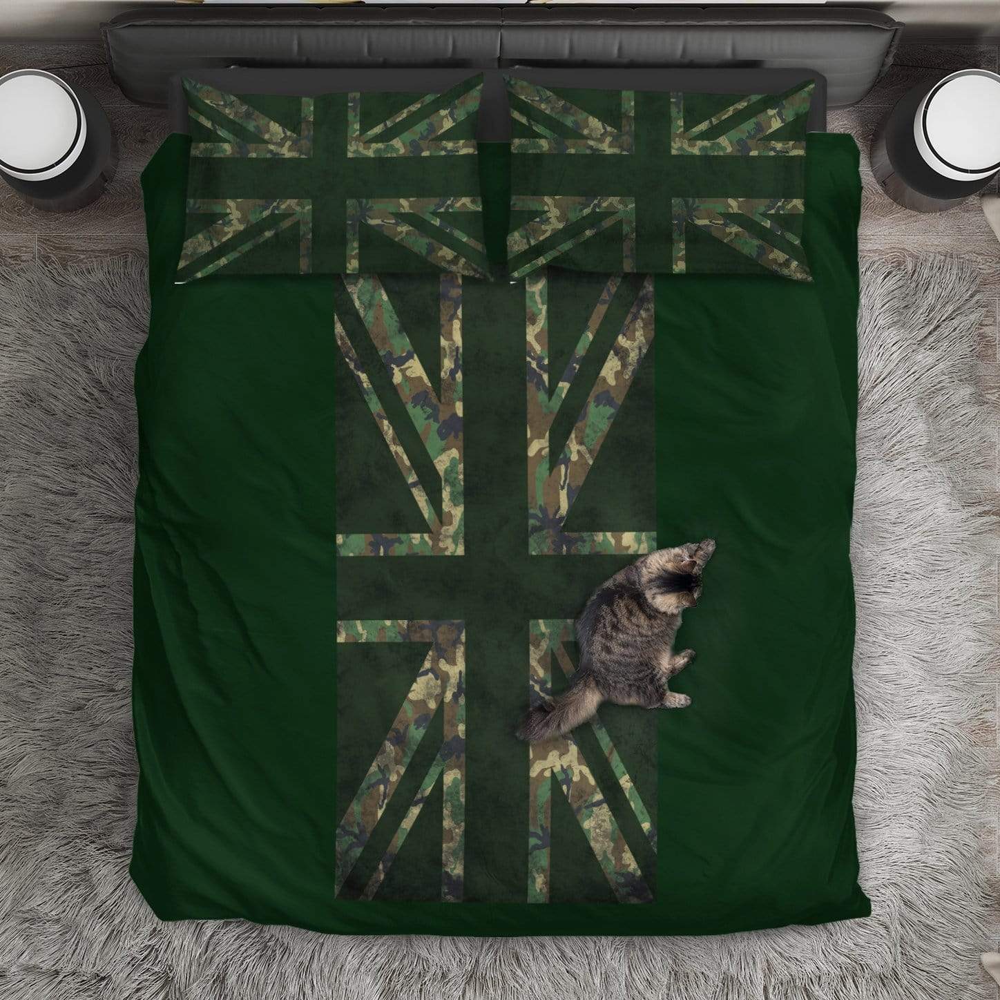 duvet Bedding Set - Black - Union Jack Camouflage Green / Queen/Full Union Jack Camouflage Duvet Cover + 2 Pillow Cases