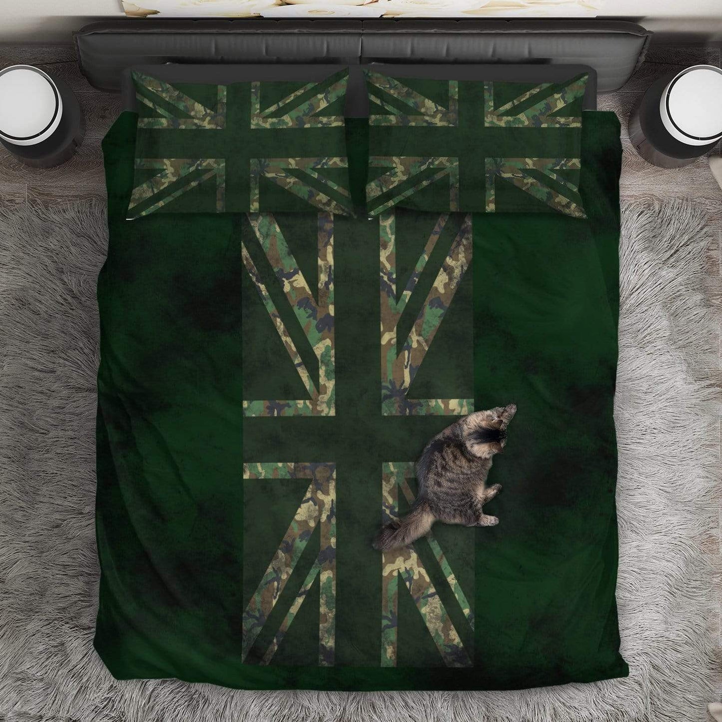 duvet Bedding Set - Black - Union Jack Camouflage Green Rugged / Queen/Full Union Jack Camouflage Duvet Cover + 2 Pillow Cases