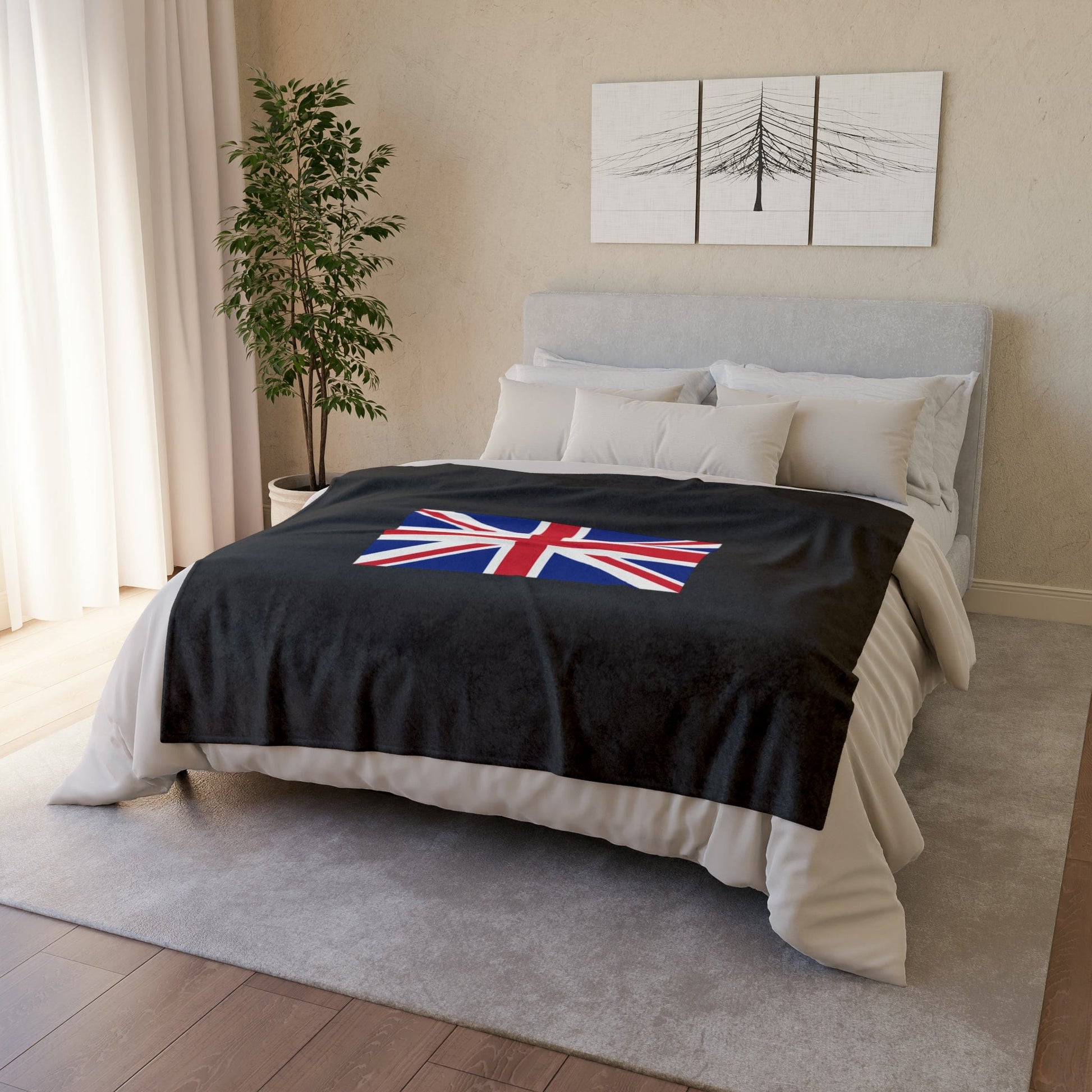 Fleece Blanket 50" × 60" Union Jack Fleece Blanket (Black Background)