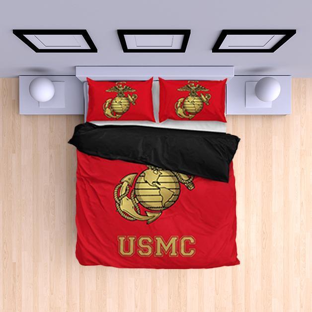 duvet Bedding Set - Black - USMC / Twin USMC Duvet Cover + 2 Pillow Cases