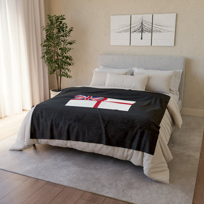 Fleece Blanket 50" × 60" White Ensign Fleece Blanket (Black Background)