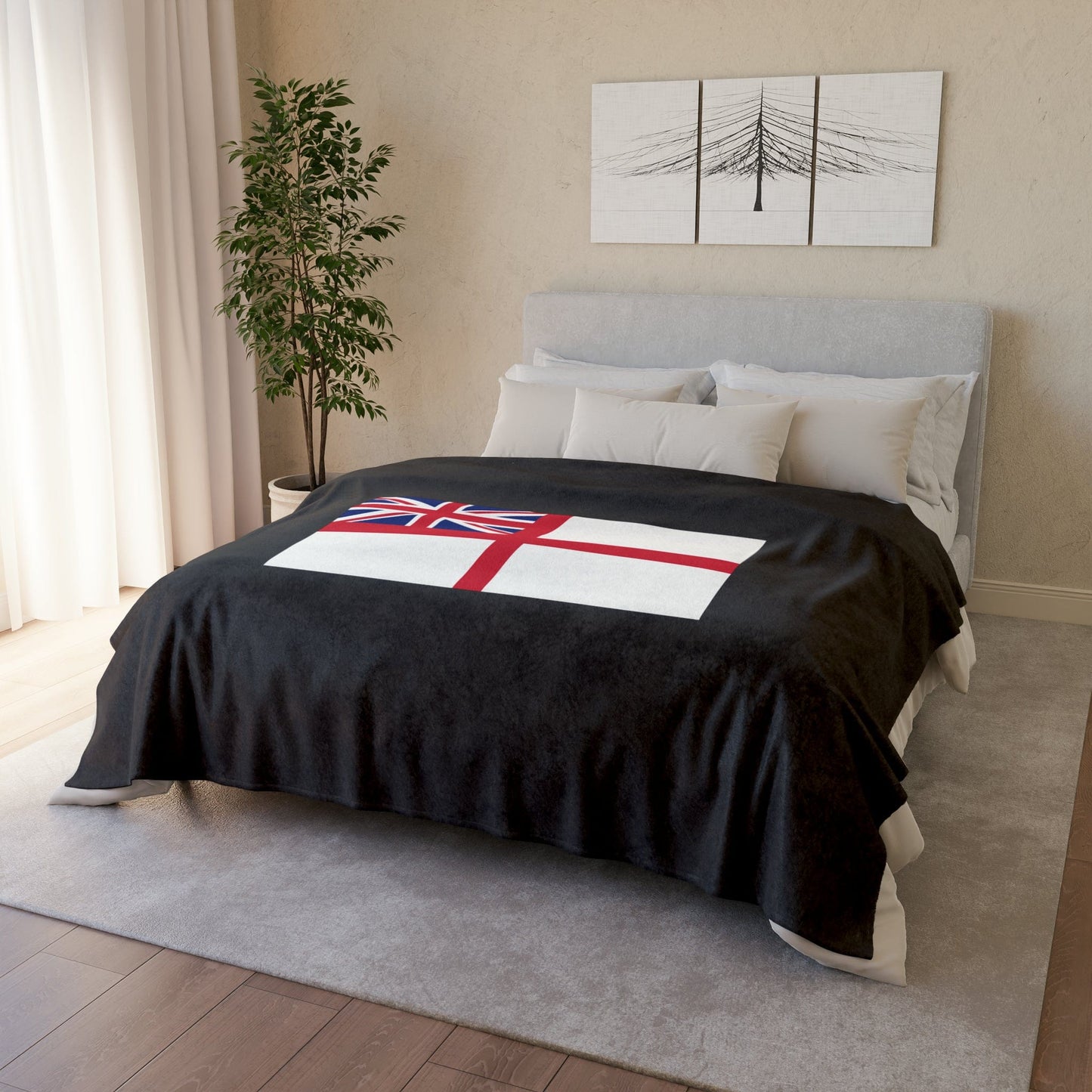 Fleece Blanket 60" × 80" White Ensign Fleece Blanket (Black Background)