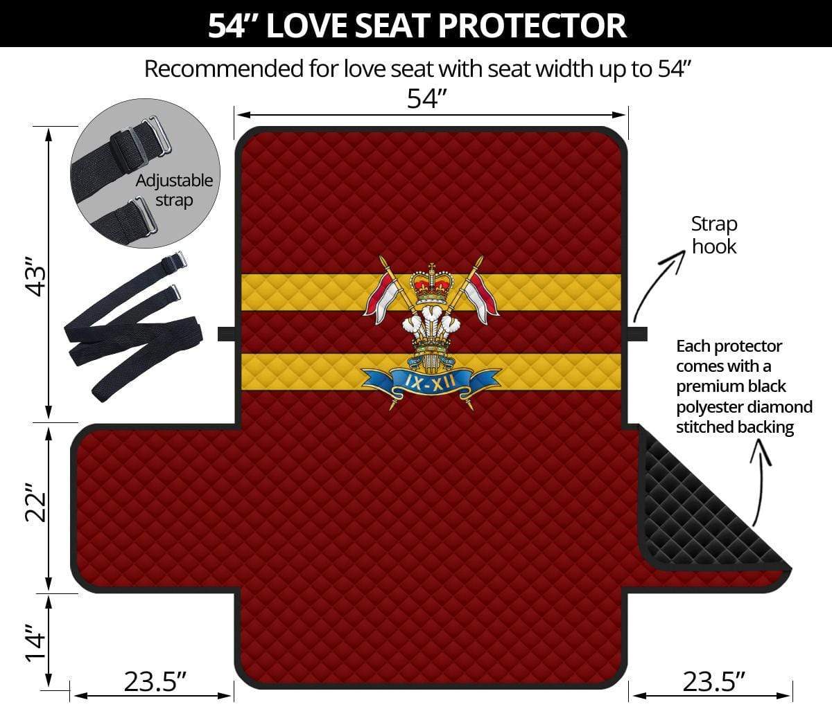 sofa protector 54" 9th/12th Royal Lancers 2-Seat Sofa Protector