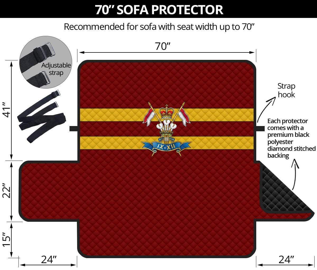sofa protector 70" 9th/12th Royal Lancers 3-Seat Sofa Protector